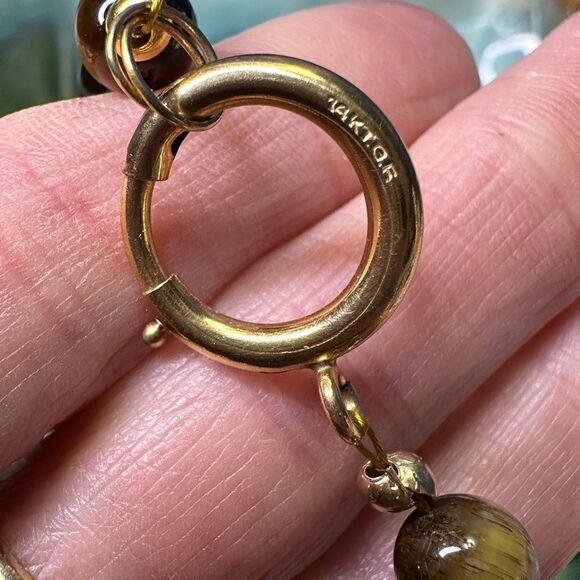 VTG Tigers Eye 14K Gold Filled Clasp Pendant Necklace/Good Luck Necklace 22” - Picture 2 of 6
